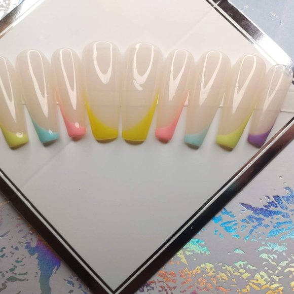Nude multi colored pastel tipped luxury nails - Picture 2 of 3